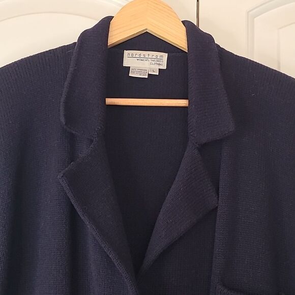 Nordstrom Tailored Wool Knit Crested Cardigan Sweater Navy Blue Size L - Picture 5 of 13